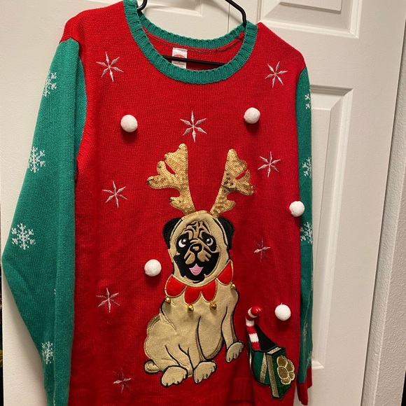Holiday Time Ugly Christmas Sweater Bull Dog With Antlers & Jingle Bells SZ XXL - Picture 12 of 12